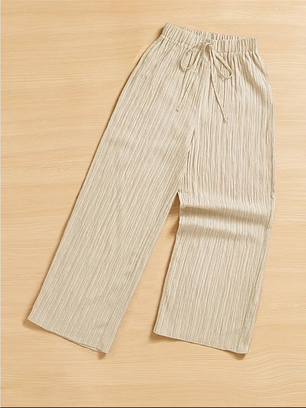 Light tan textured trouser pants with drawstring